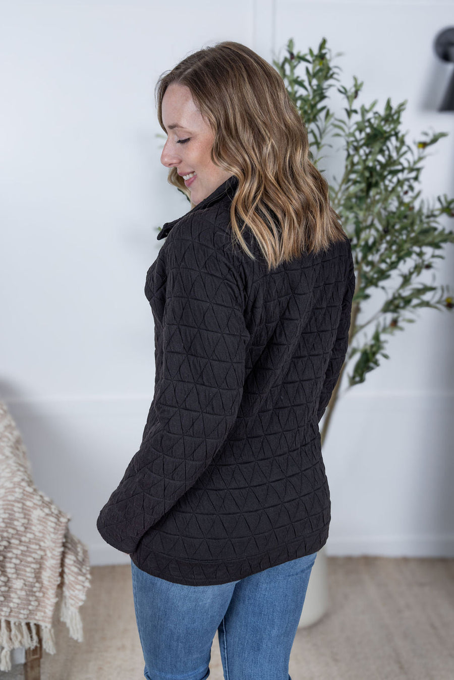 WAREHOUSE Geometric Button Snap Pullover - Black