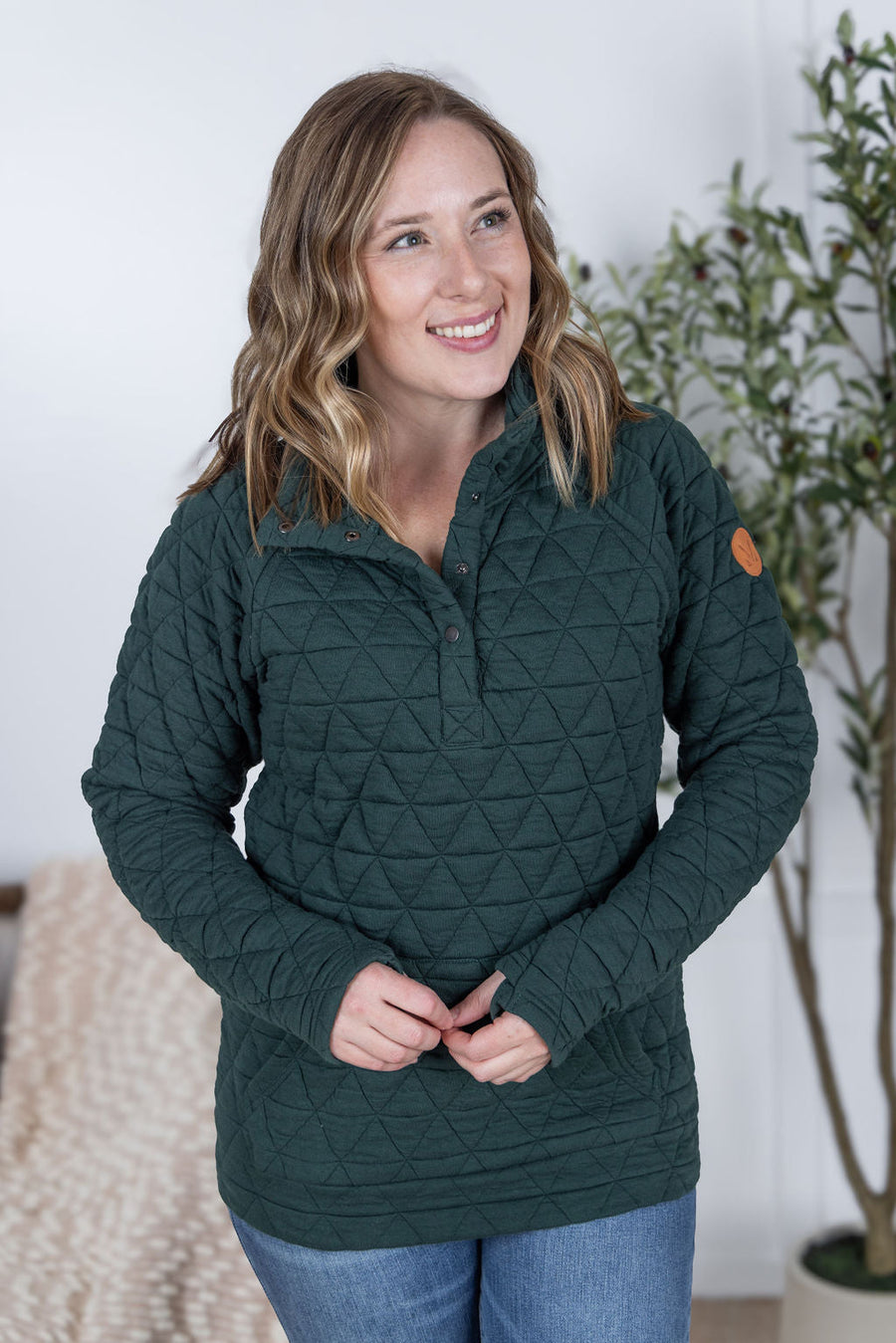 WAREHOUSE Geometric Button Snap Pullover - Hunter Green
