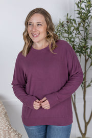 WAREHOUSE Corrine Ribbed Pullover Top - Plum