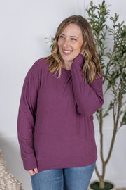WAREHOUSE Corrine Ribbed Pullover Top - Plum