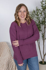 WAREHOUSE Corrine Ribbed Pullover Top - Plum
