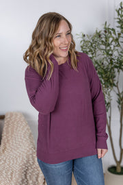 WAREHOUSE Corrine Ribbed Pullover Top - Plum