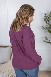 WAREHOUSE Corrine Ribbed Pullover Top - Plum