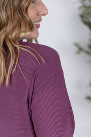 WAREHOUSE Corrine Ribbed Pullover Top - Plum
