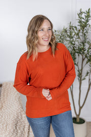 WAREHOUSE Corrine Ribbed Pullover Top - Pumpkin FINAL SALE