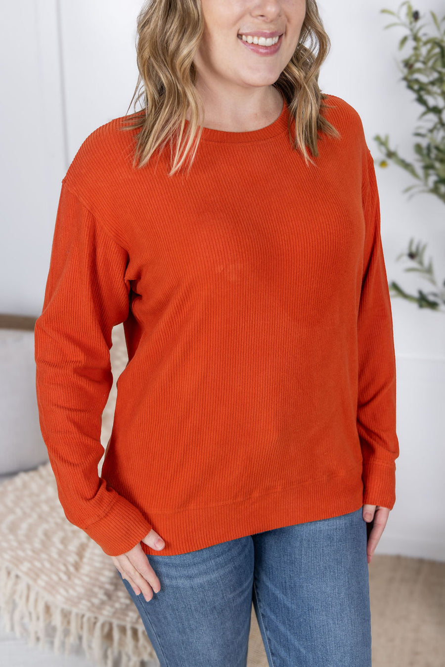 WAREHOUSE Corrine Ribbed Pullover Top - Pumpkin FINAL SALE