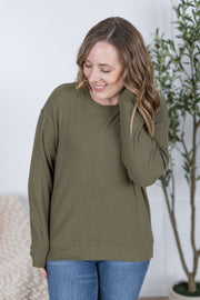 WAREHOUSE Corrine Ribbed Pullover Top - Olive