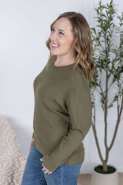 WAREHOUSE Corrine Ribbed Pullover Top - Olive