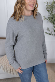 WAREHOUSE Corrine Ribbed Pullover Top - Light Grey