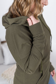 WAREHOUSE Kacey Ribbed Hoodie - Olive