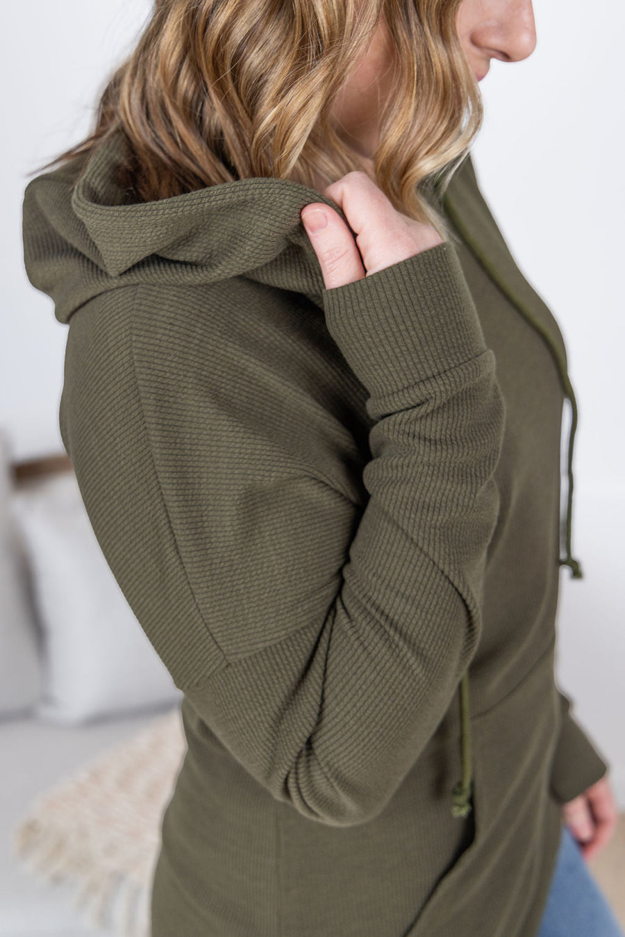 WAREHOUSE Kacey Ribbed Hoodie - Olive