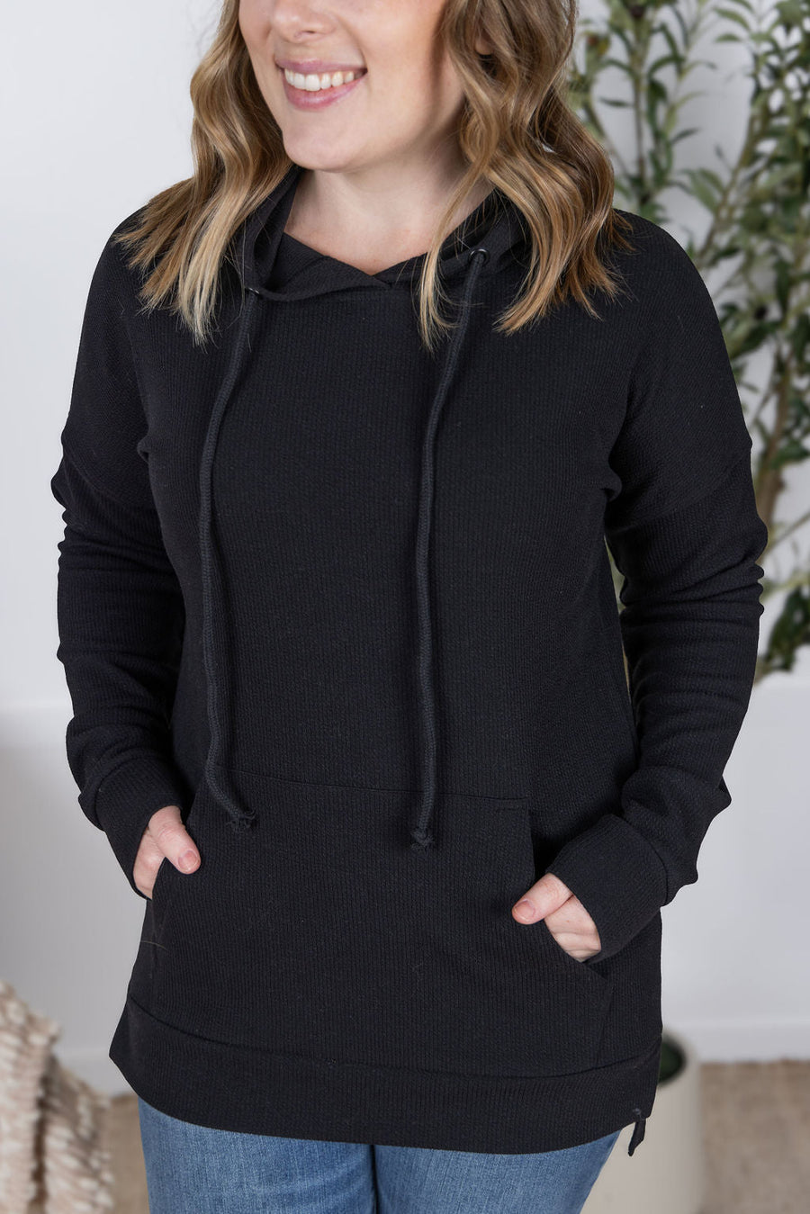 WAREHOUSE Kacey Ribbed Hoodie - Black
