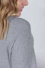WAREHOUSE Corrine Ribbed Pullover Top - Light Grey