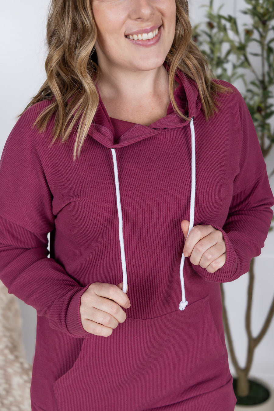 WAREHOUSE Kacey Ribbed Hoodie - Mulberry