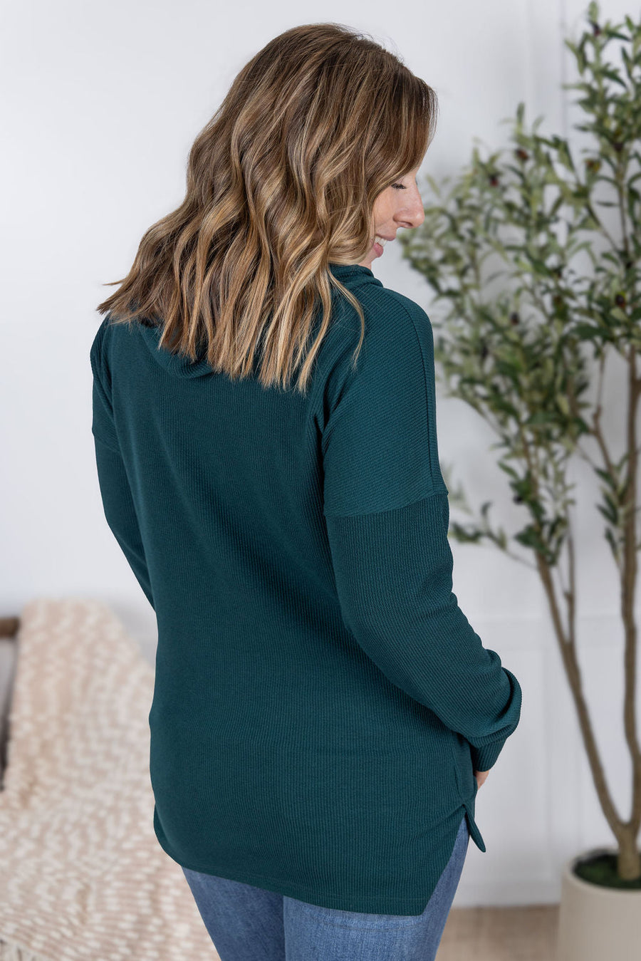 WAREHOUSE Kacey Ribbed Hoodie - Deep Teal