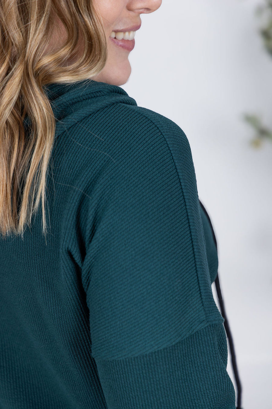 WAREHOUSE Kacey Ribbed Hoodie - Deep Teal