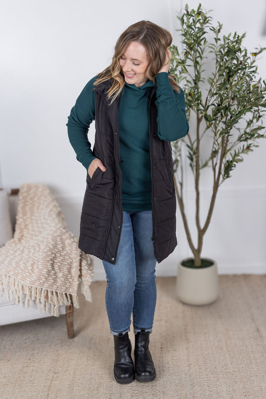 WAREHOUSE Harlow Long Vest - Black