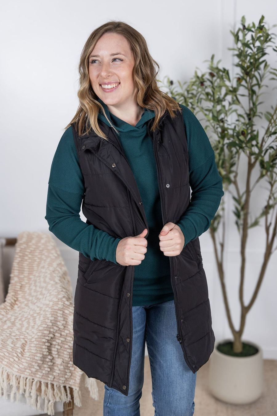 WAREHOUSE Harlow Long Vest - Black