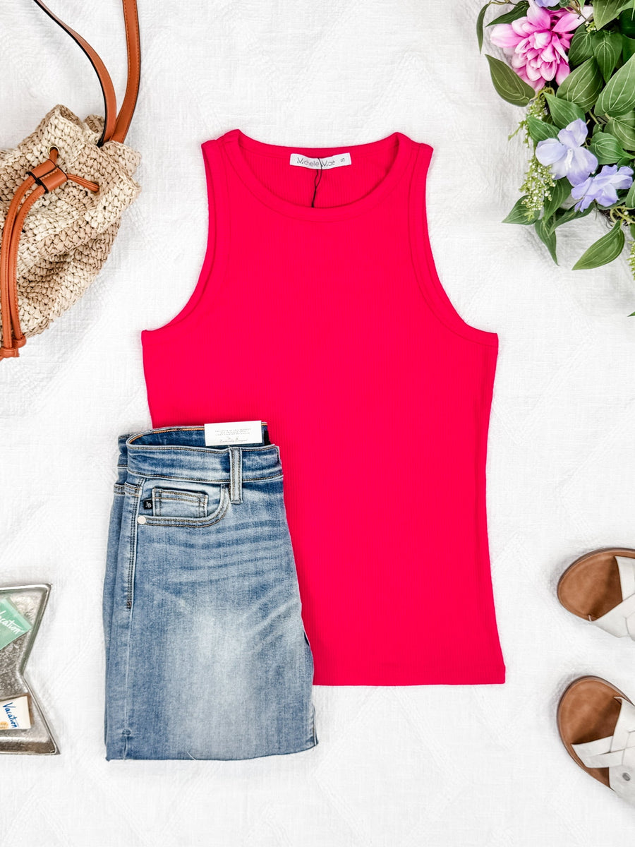 WAREHOUSE Tara Ribbed Tank - Hot Pink