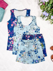 WAREHOUSE Luxe Crew Tank - Light Blue Floral Bliss