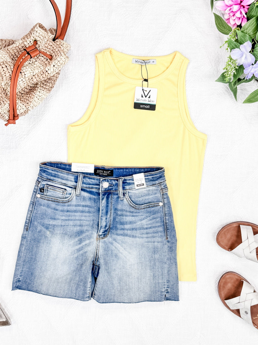 WAREHOUSE Tara Ribbed Tank - Yellow