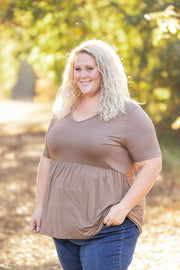 WAREHOUSE Sarah Ruffle Short Sleeve - Mocha FINAL SALE