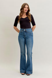 Double Button Flare Tummy Control