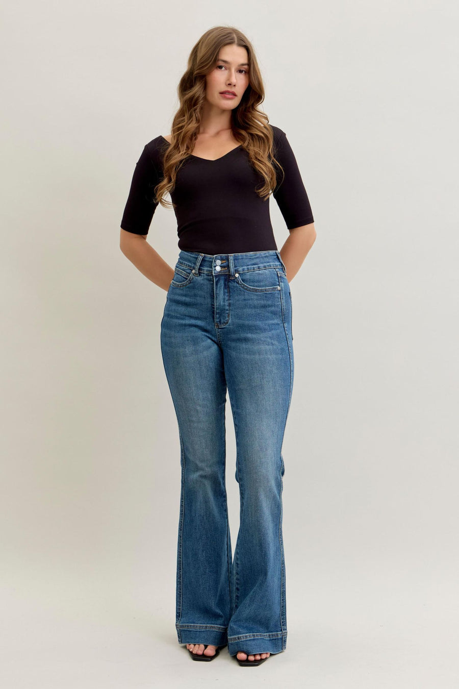 Double Button Flare Tummy Control