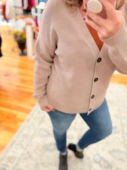 Button Front Cardigan- Light Mocha