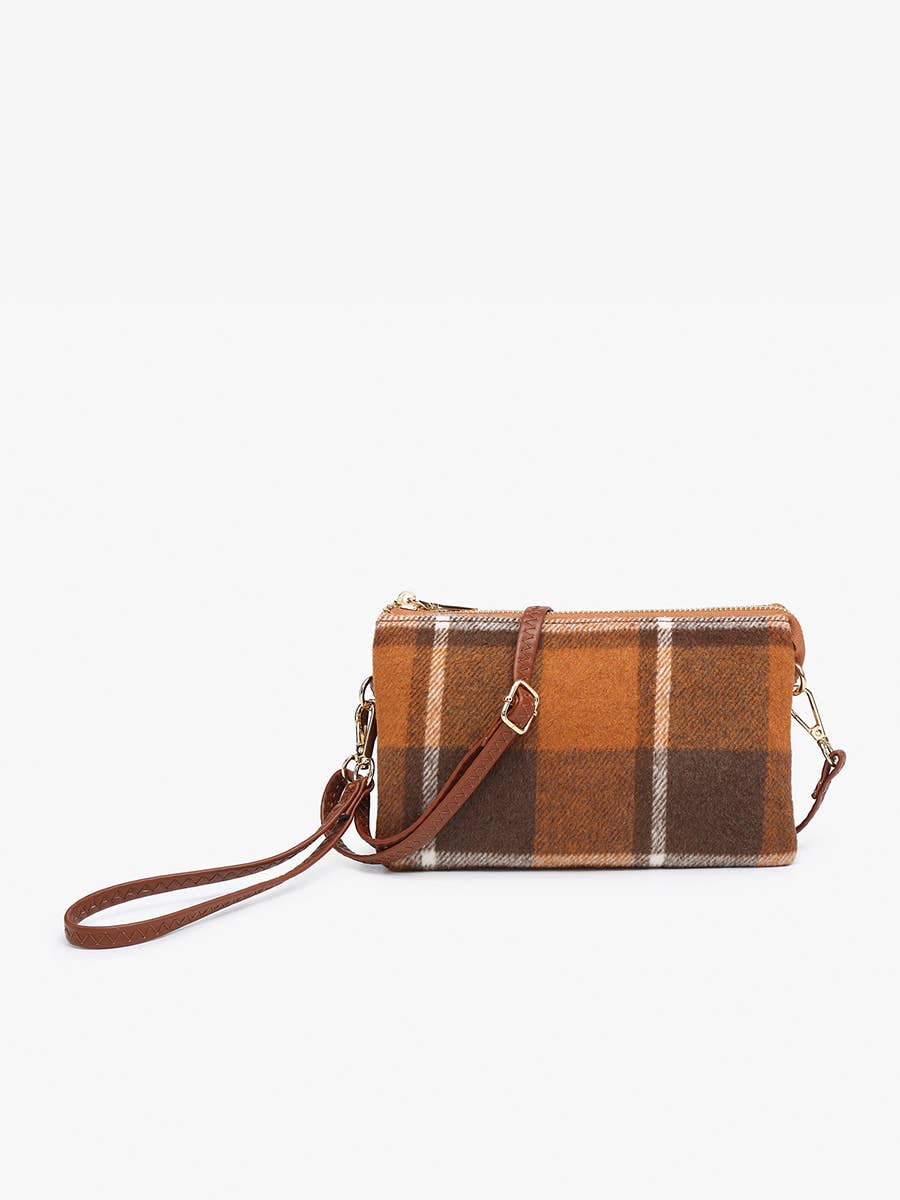 Riley Plaid Crossbody/Wristlet: Gray/Black