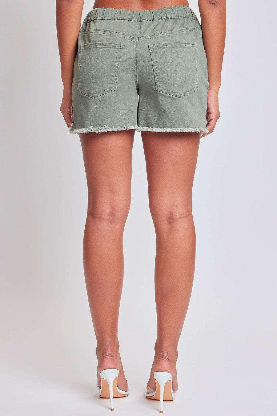 Frayed Hem Pull-on Shorts: Evergreen