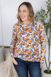 WAREHOUSE Blair Long Sleeve Top - Autumn Purple Abstract