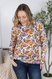 WAREHOUSE Blair Long Sleeve Top - Autumn Purple Abstract
