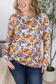 WAREHOUSE Blair Long Sleeve Top - Autumn Purple Abstract