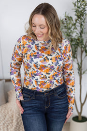 WAREHOUSE Blair Long Sleeve Top - Autumn Purple Abstract