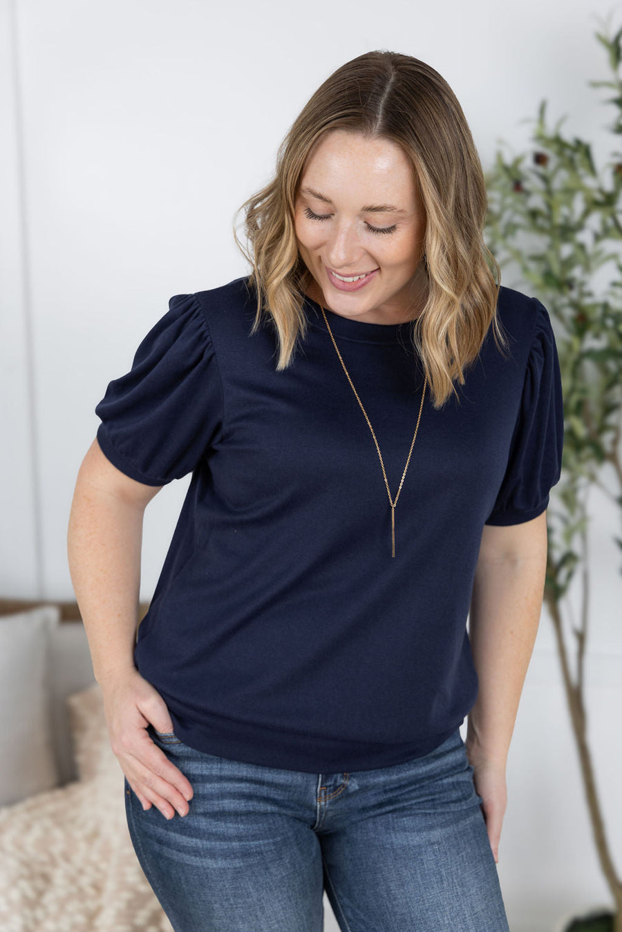 WAREHOUSE Katie Cozy Top - Navy
