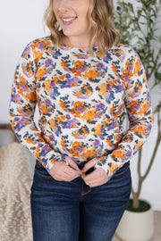 WAREHOUSE Blair Long Sleeve Top - Autumn Purple Abstract