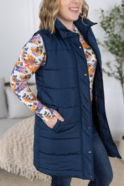 WAREHOUSE Harlow Long Vest - Navy