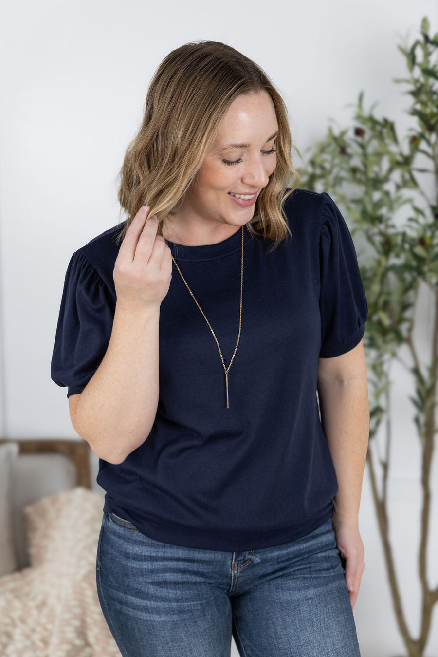 WAREHOUSE Katie Cozy Top - Navy