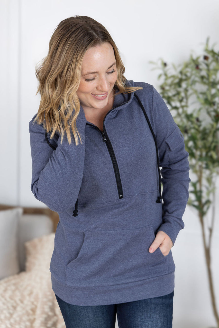 WAREHOUSE Pixie Pocket Halfzip Hoodie - Heathered Navy