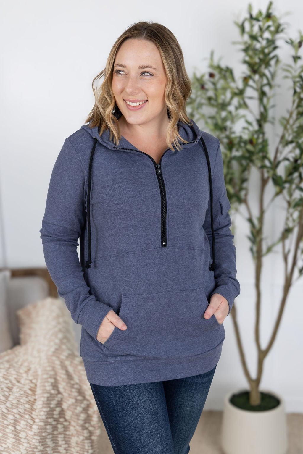 WAREHOUSE Pixie Pocket Halfzip Hoodie - Heathered Navy