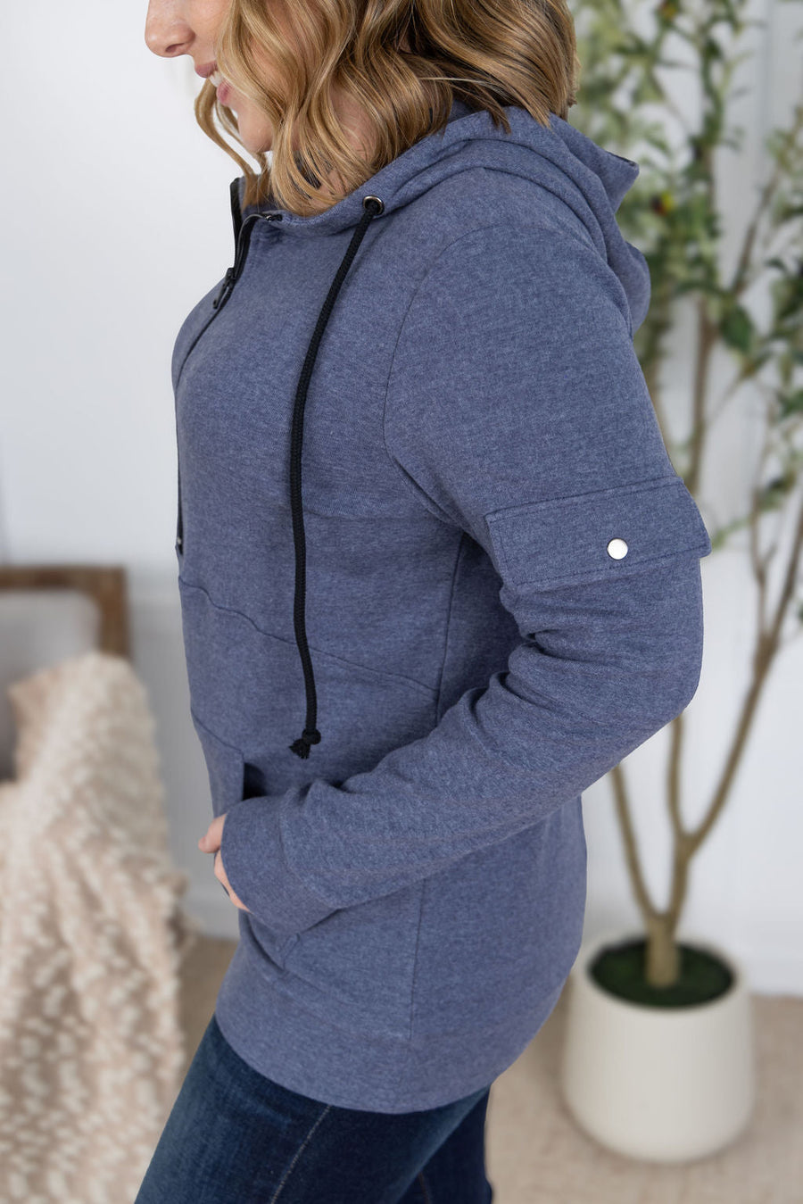 WAREHOUSE Pixie Pocket Halfzip Hoodie - Heathered Navy