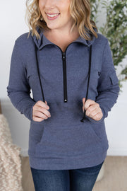 WAREHOUSE Pixie Pocket Halfzip Hoodie - Heathered Navy