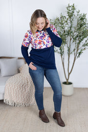 WAREHOUSE Natalie Pullover - Autumn Purple Abstract and Navy