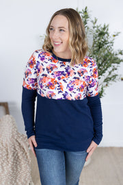 WAREHOUSE Natalie Pullover - Autumn Purple Abstract and Navy