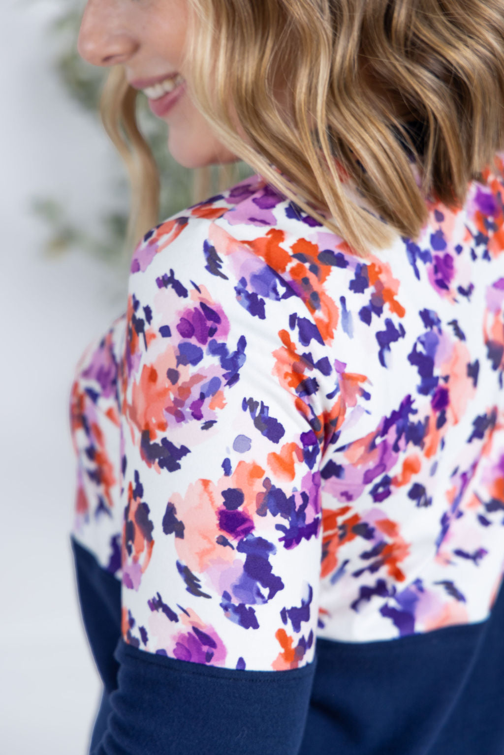 WAREHOUSE Natalie Pullover - Autumn Purple Abstract and Navy