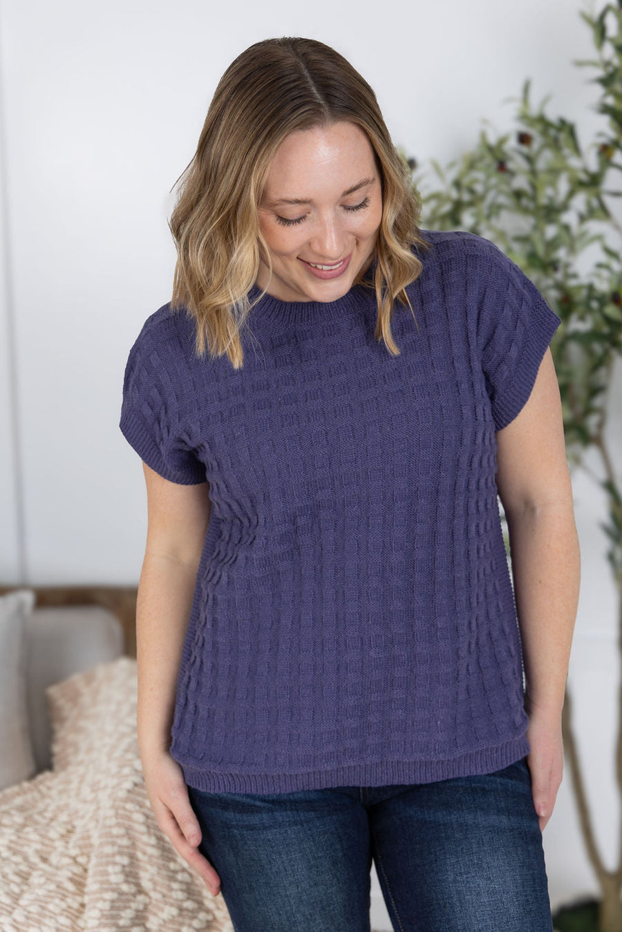 WAREHOUSE Kelly Knitted Top - Slate Purple