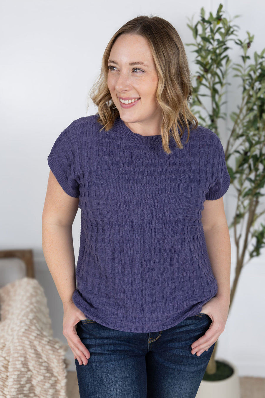 WAREHOUSE Kelly Knitted Top - Slate Purple
