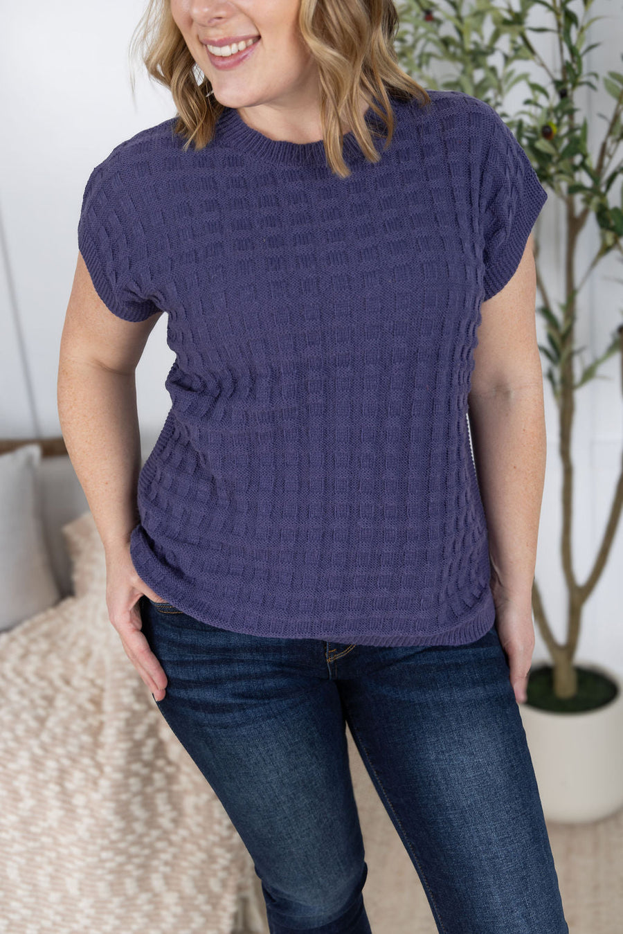 WAREHOUSE Kelly Knitted Top - Slate Purple