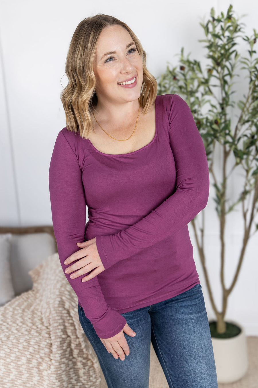 WAREHOUSE Alyssa Long Sleeve Top - Mulberry